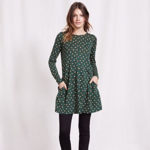 Boden Tops - Boden Green & Brown Polka Dot Swing Tunic